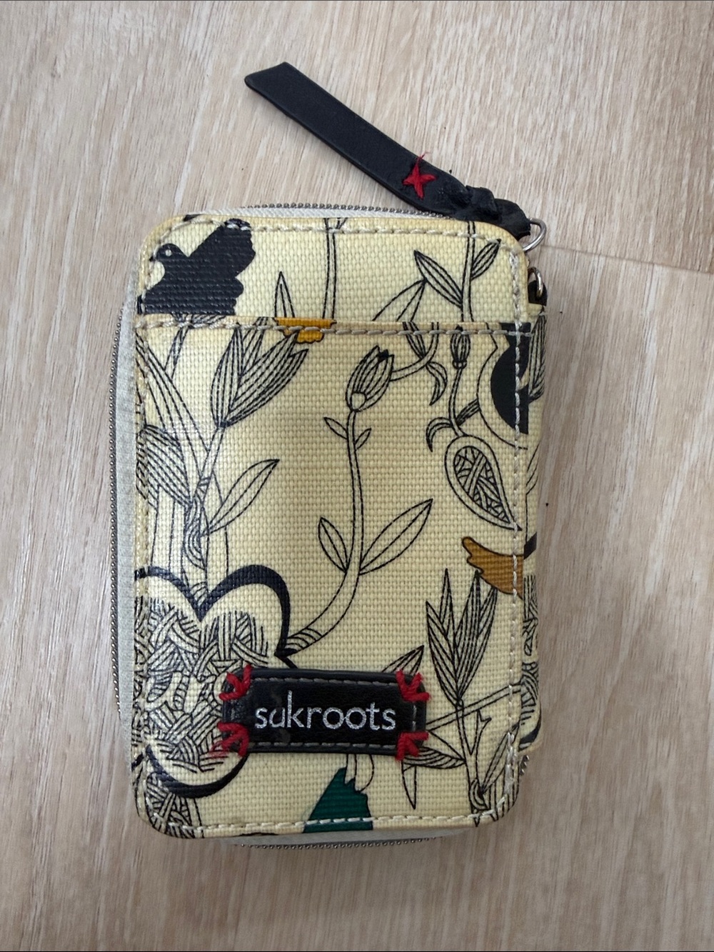 Sakroots Yellow Floral Zip Phone Wallet with Black Trim